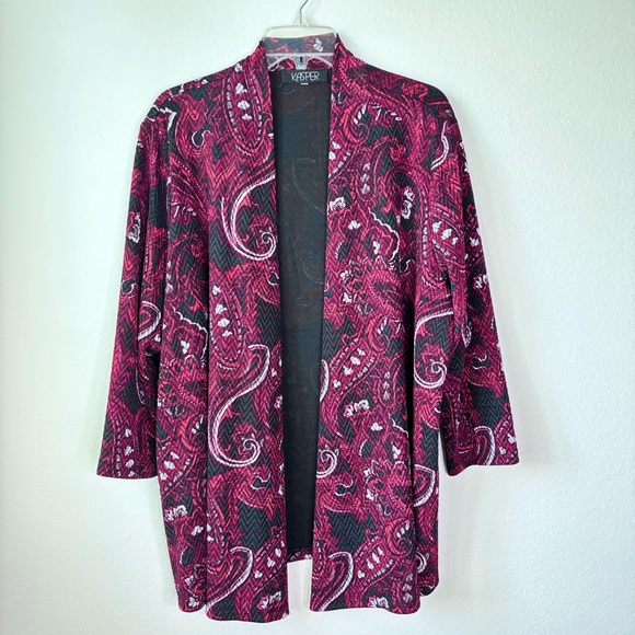 Kasper Women’s Plus Size 2X Open Front Paisley Blazer Jacket Red Black - Picture 1 of 10